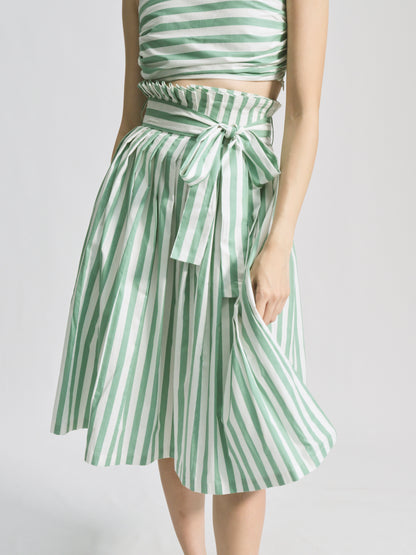 Stripe Pleated Wrap Skirt