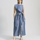 Tencel Denim Belted Ruffle Dress