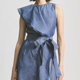 Tencel Denim Belted Ruffle Dress