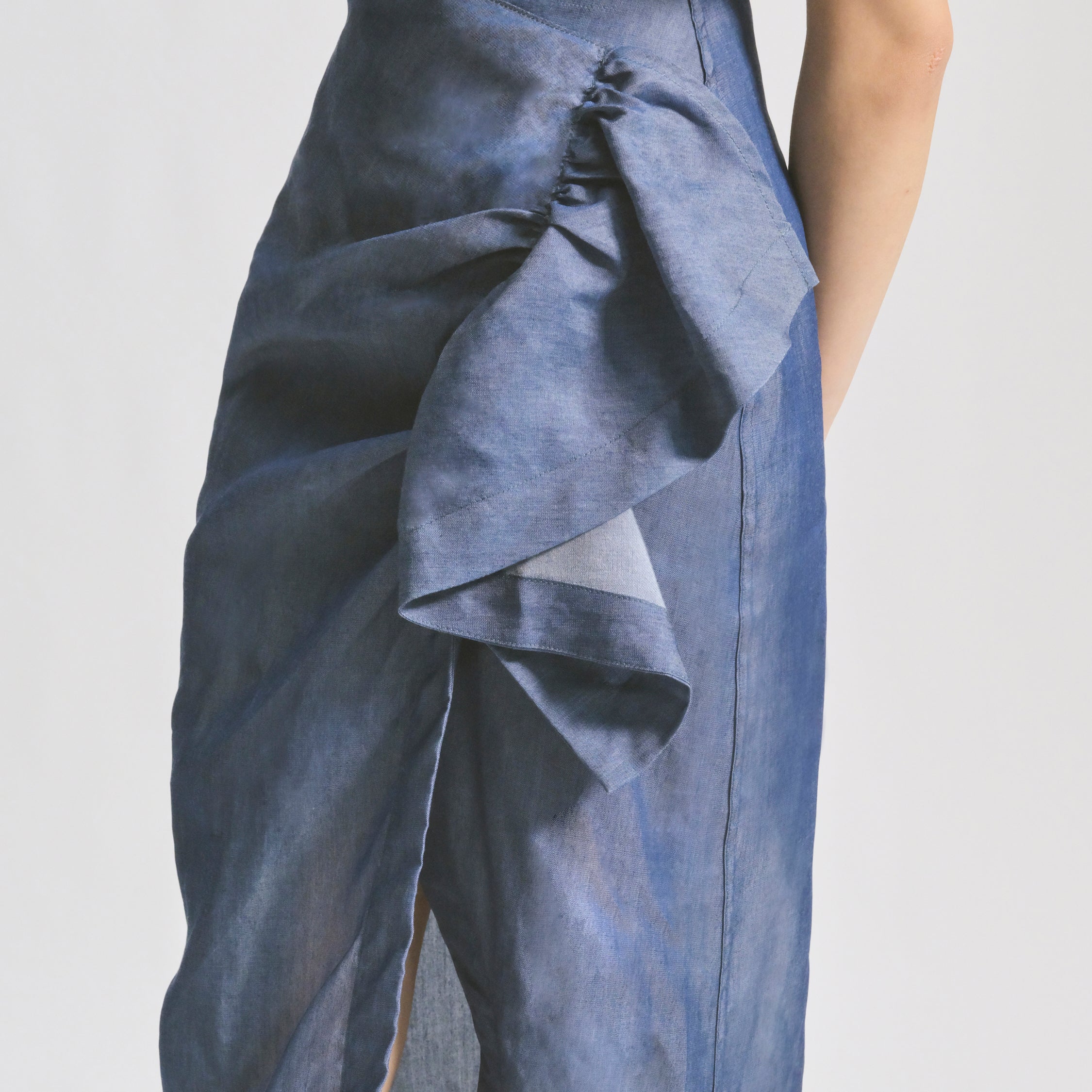 Tencel Denim Side Ruffle Skirt