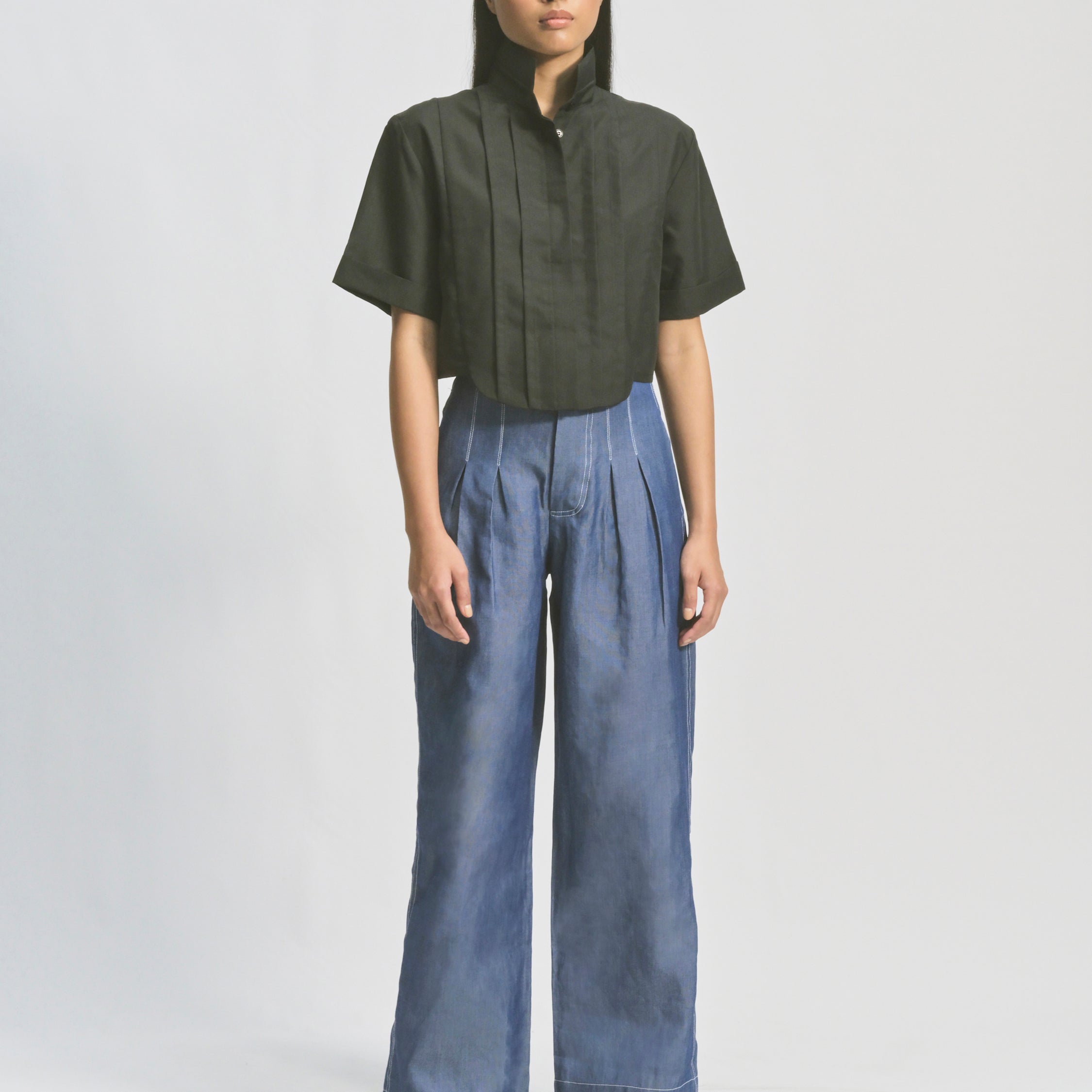 Tencel Denim High Waist Trousers