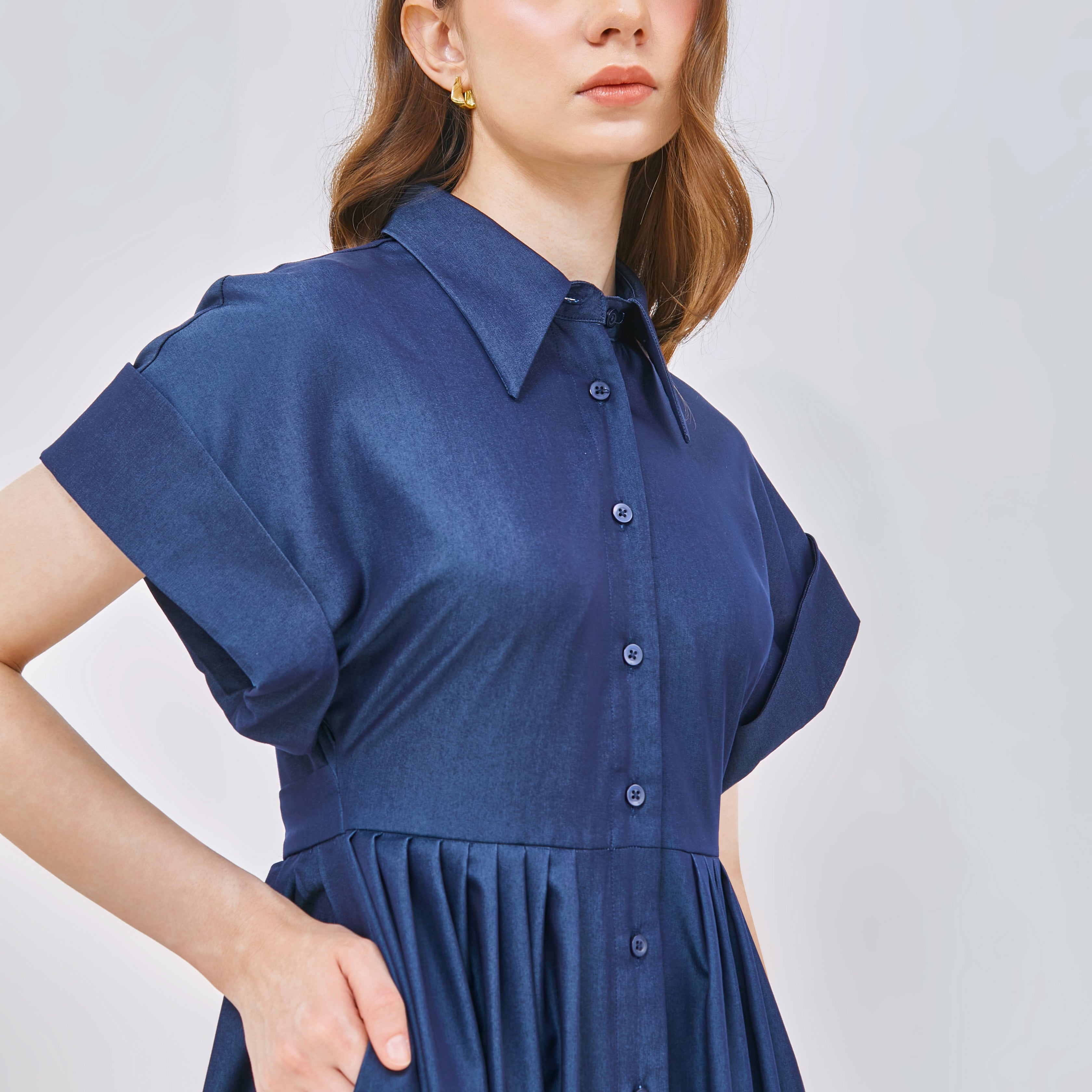 TENCEL DENIM PLEAT DETAIL SHIRTDRESS