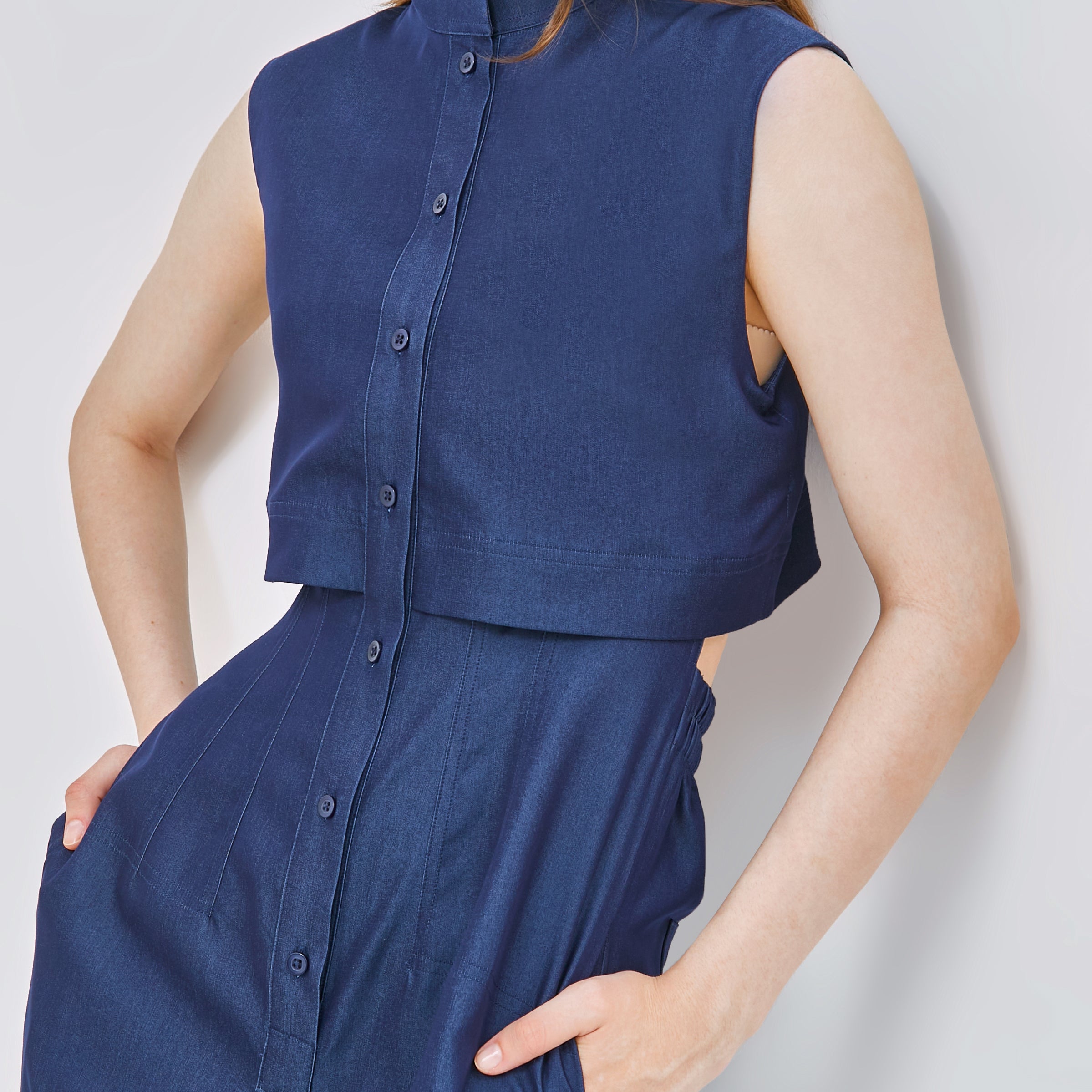 TENCEL DENIM ROMPER WITH OPEN BACK